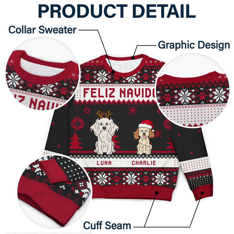 Feliz Navidog Merry Woofmas Funny Cartoon Dogs - Personalized Custom Ugly Sweater - Christmas Gift For Dog Lovers, Dog Moms, Dog Dads