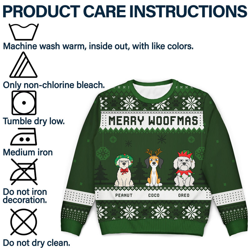 Feliz Navidog Merry Woofmas Funny Cartoon Dogs - Personalized Custom Ugly Sweater - Christmas Gift For Dog Lovers, Dog Moms, Dog Dads