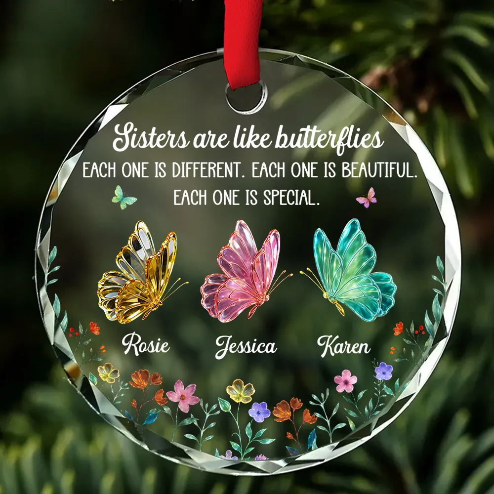 Festive Sister Love - Personalized Circle Glass Ornament - Christmas Gift For Besties, Sisters, Siblings