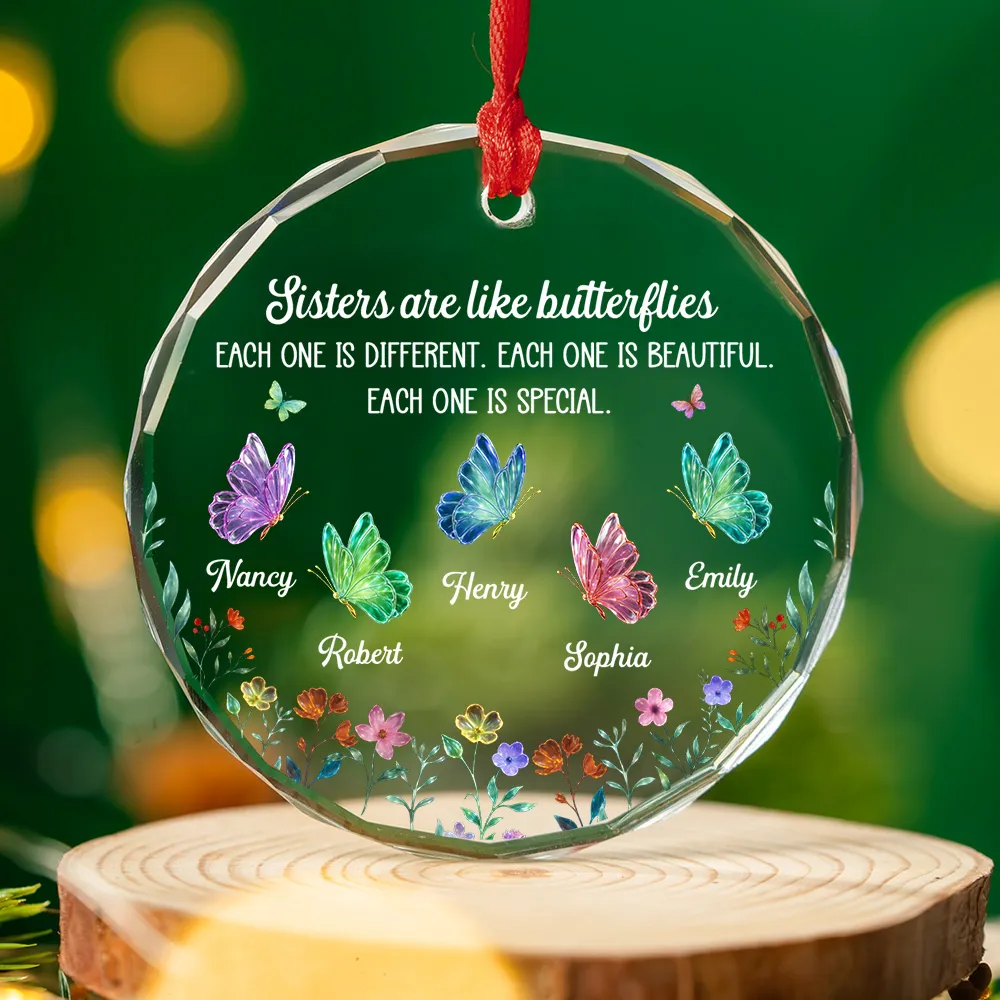 Festive Sister Love - Personalized Circle Glass Ornament - Christmas Gift For Besties, Sisters, Siblings