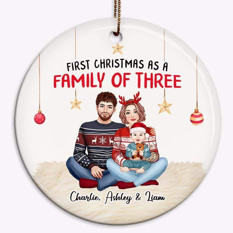 First Christmas As A Family Parents & Baby - Personalized Circle Ceramic Ornament - Babies 1st Christmas Gifts