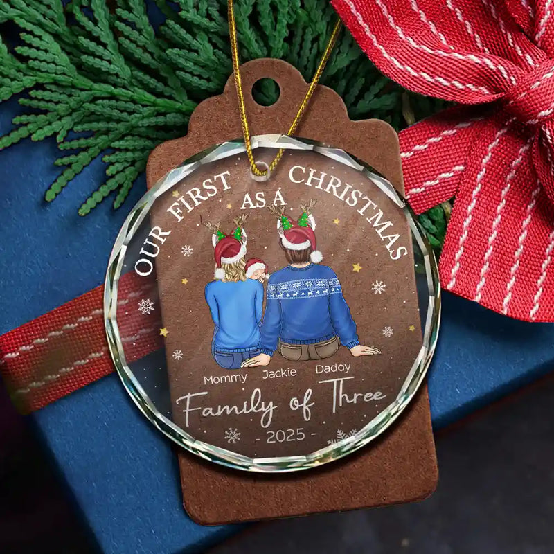 First Christmas As A Family Of Three New Parents - Personalized Circle Glass Ornament - Babies 1st Christmas Gifts