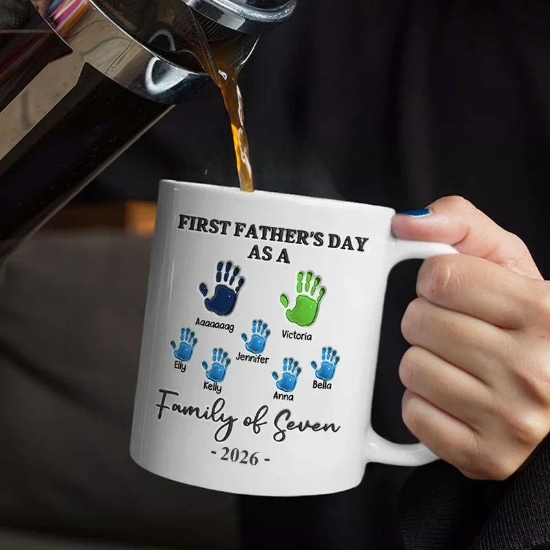 First Time Ever As A Family Of Three Handprints 3D Inflated Effect - Personalized Mug - Gift For New Dad, New Mom