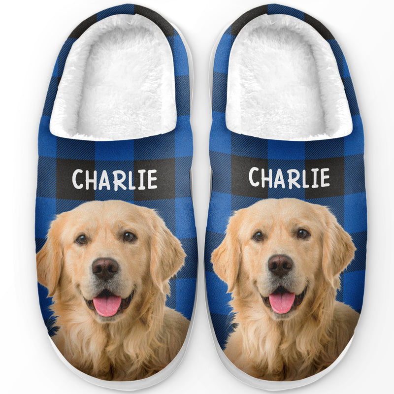 Custom Photo Happiness Is A Warm Puppy - Dog Personalized Slippers - Gift For Dog Lovers, Pet Lovers, Dog Mom, Dog Dad