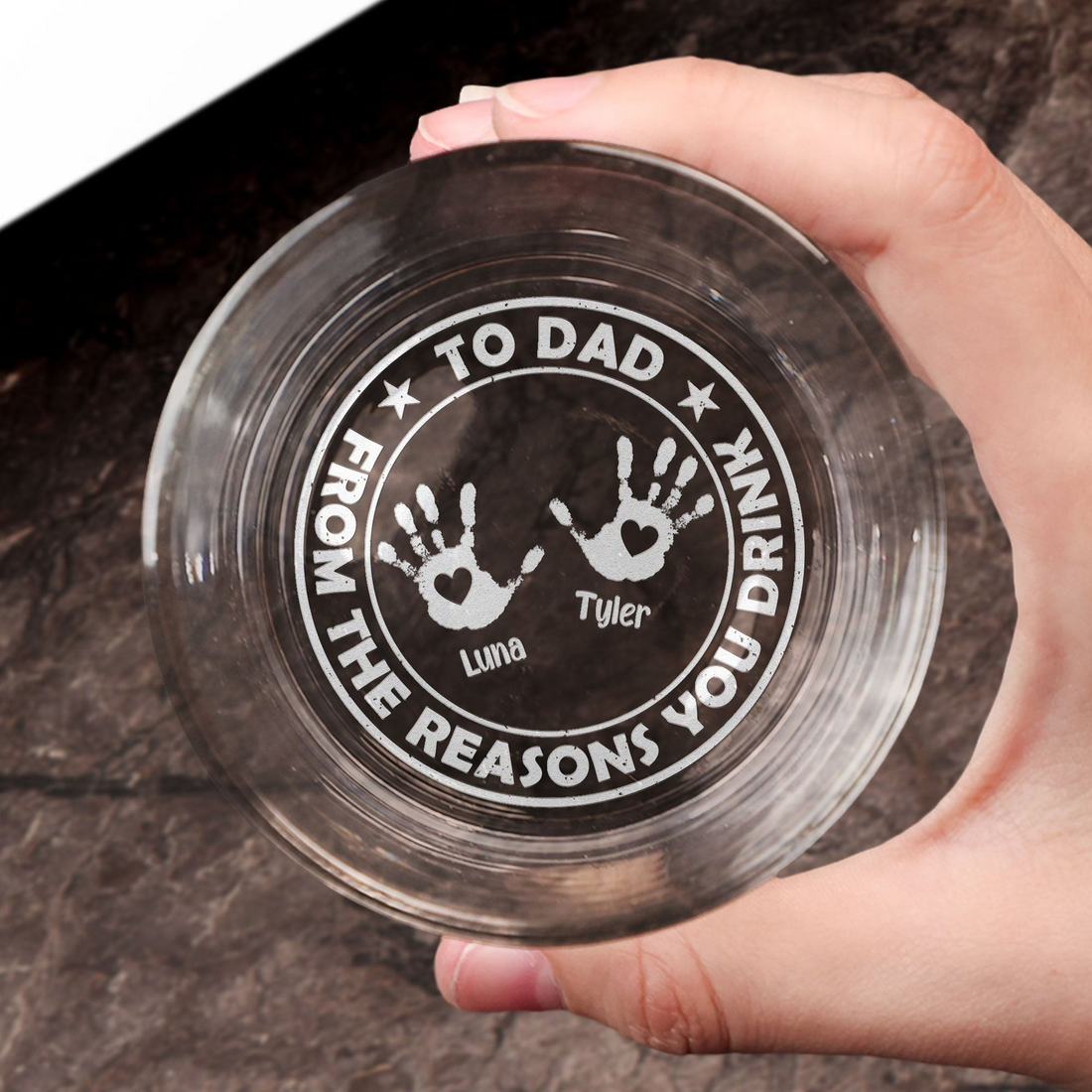 Personalized From The Reasons You Drink engraved whiskey glass, alternate view 4