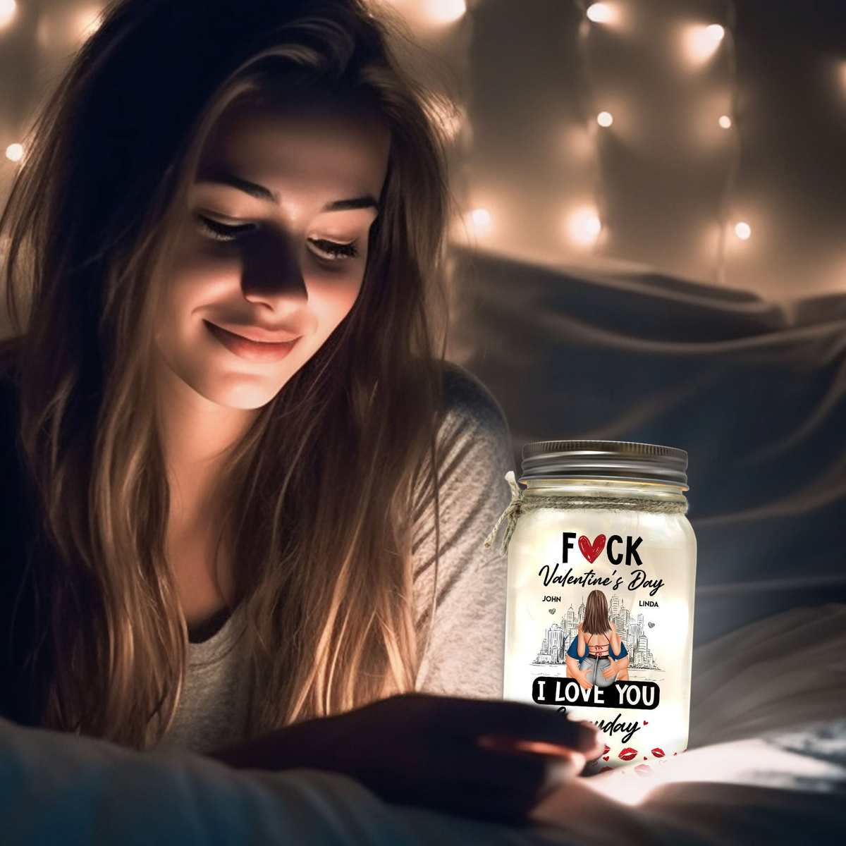 Couple I Love You Everyday - Personalized Mason Jar Light - Gift For Him, Husband, Boyfriend on Anniversary, Valentine's Day