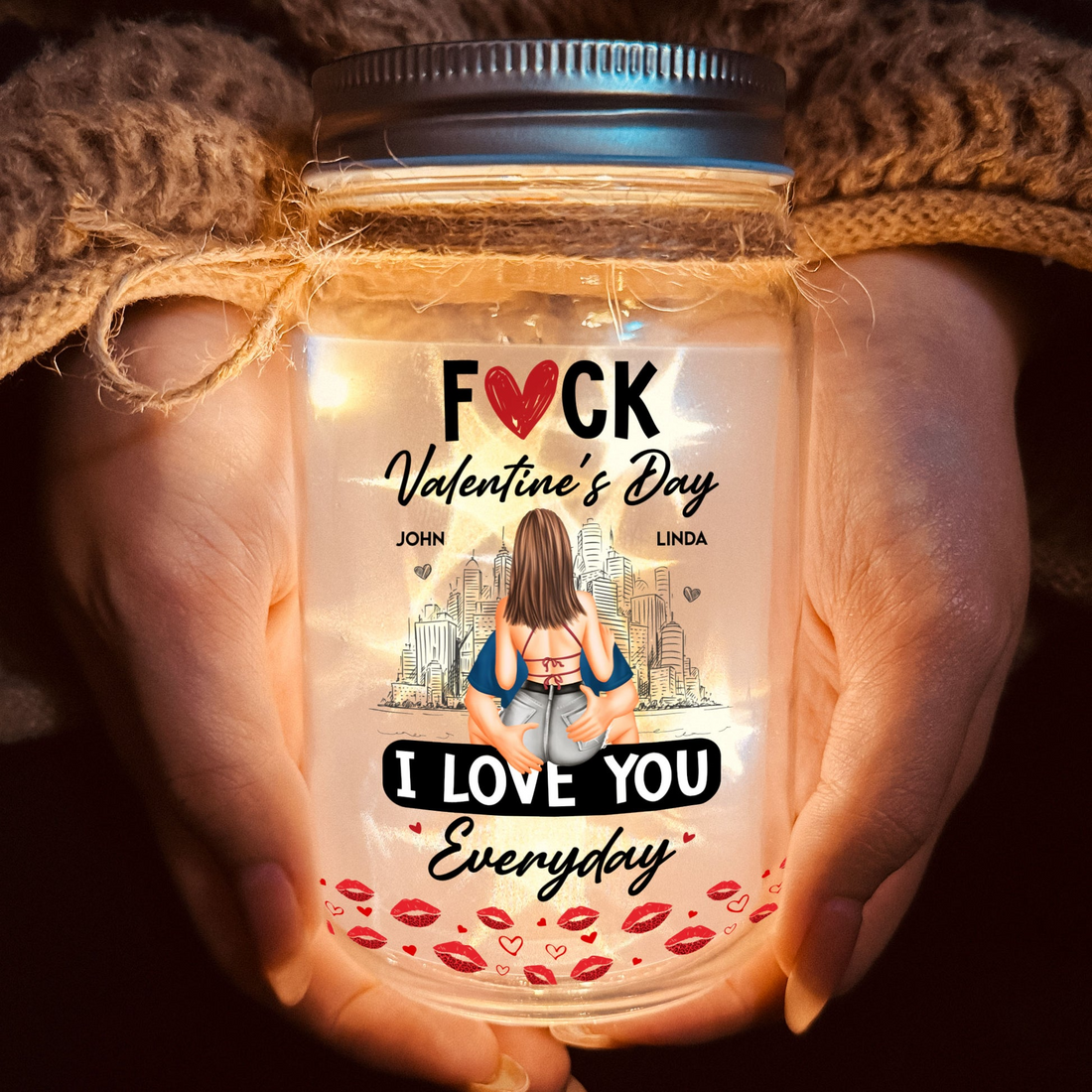 Couple I Love You Everyday personalized mason jar light, alternate view 2
