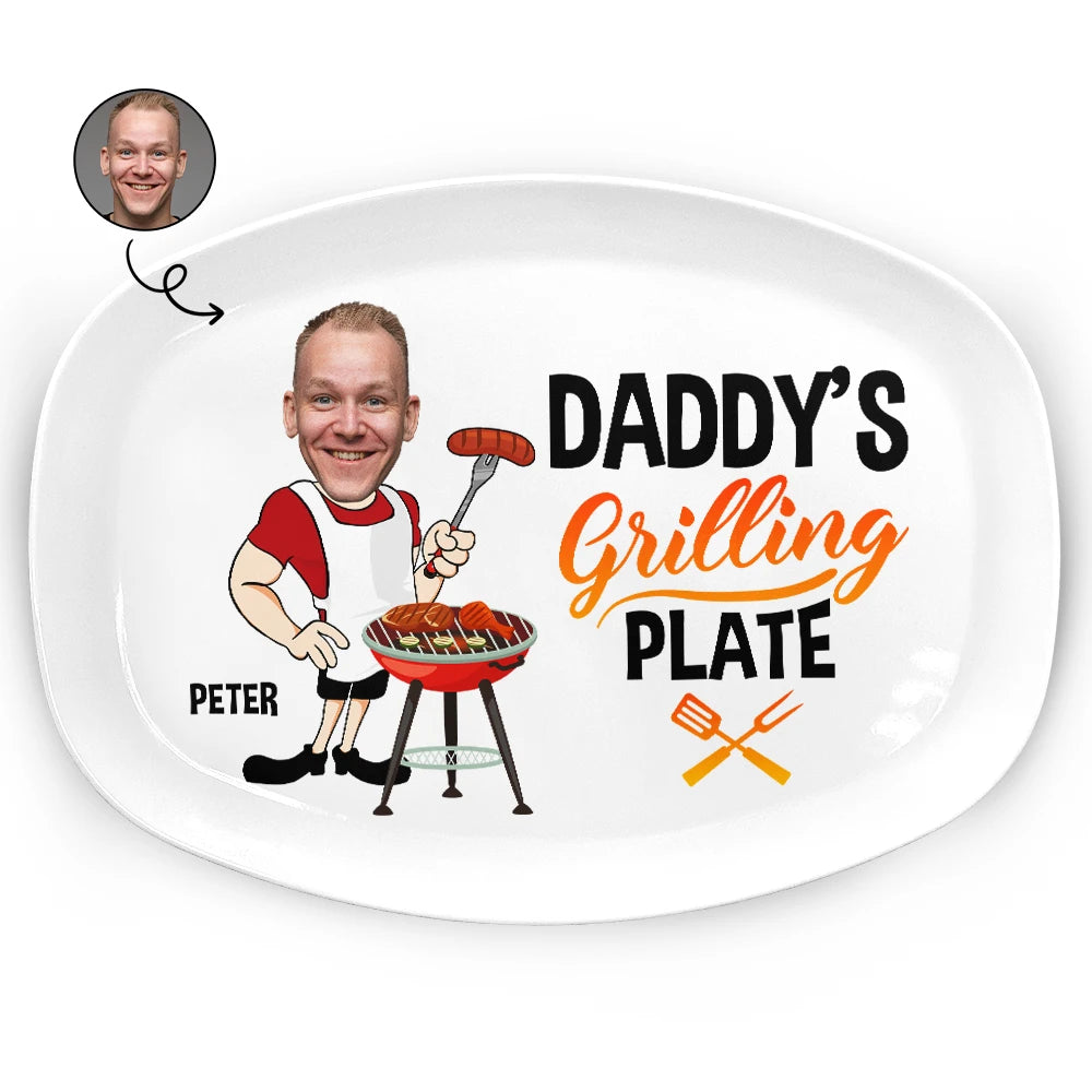 Custom Photo Daddy's Grilling Plate - Personalized Platter - Father's Day Gifts for Dad, Husband, Papa, Grandpa, Daddy