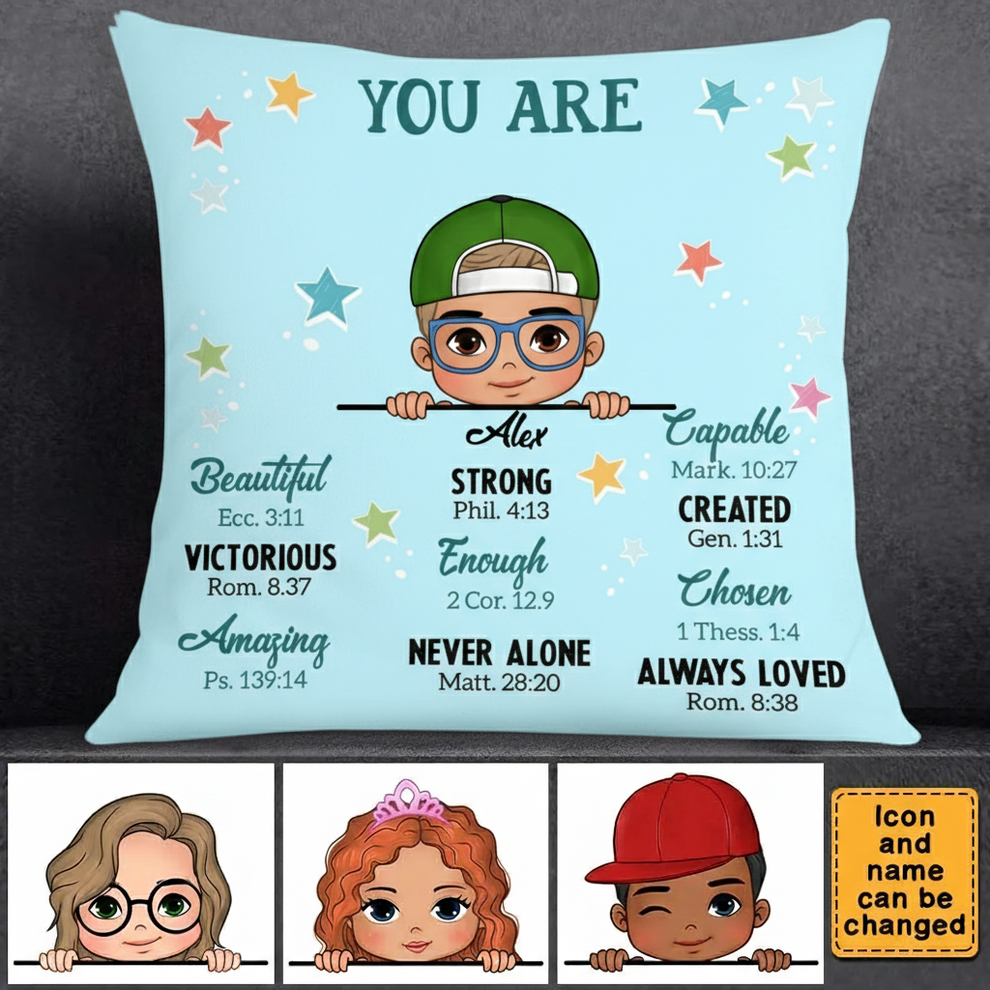 Personalized You Are Bible Verses pillow, main view