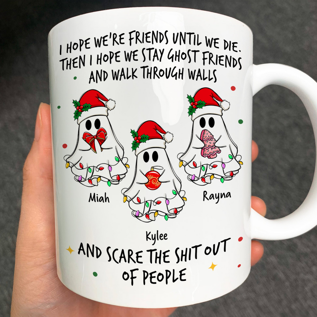 Ghost Friends Christmas Time personalized mug, alternate view 2