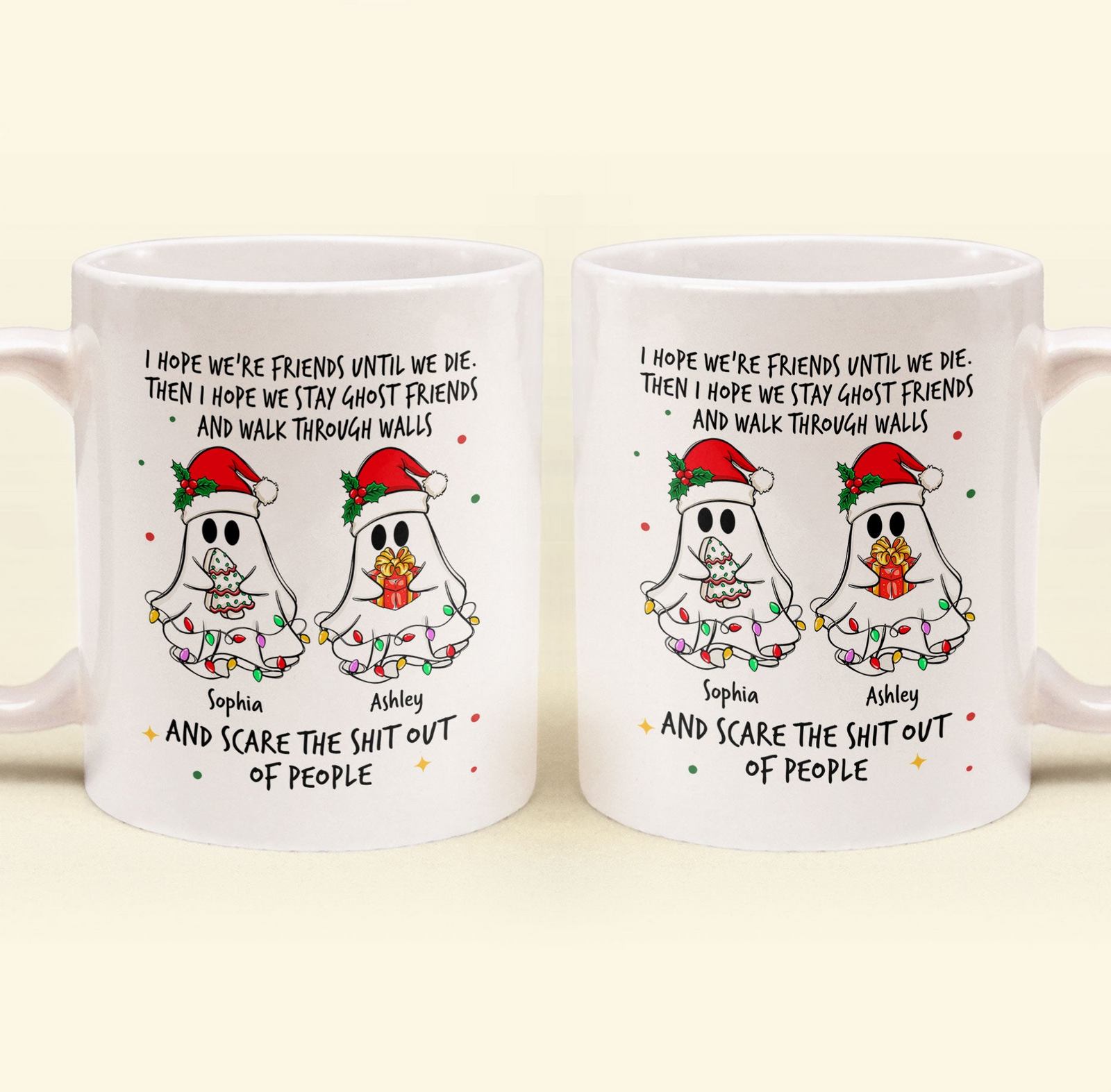 Ghost Friends Christmas Time - Personalized Custom Mug - Christmas Gift For Besties, Best Friends, Sisters