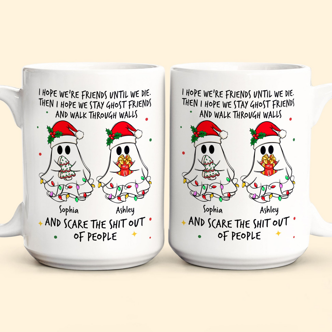 Ghost Friends Christmas Time personalized mug, alternate view 5