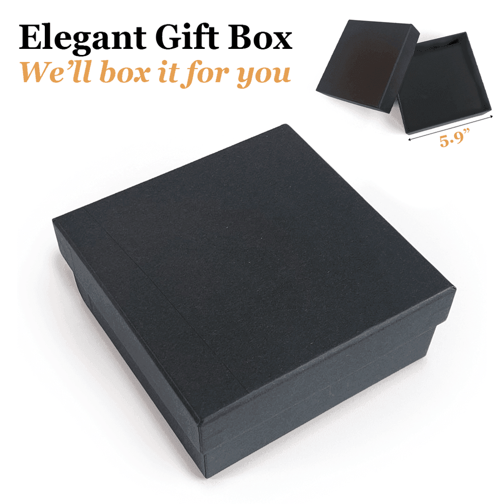 Black elegant gift box with lid and "We'll box it for you" note, for music fridge magnet