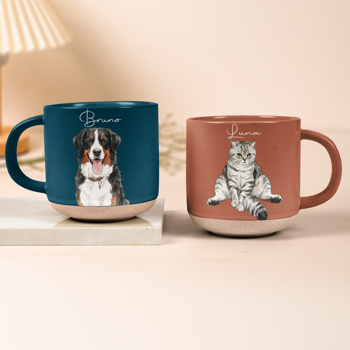 Custom Photo Pet Portrait Watercolor - Personalized Pottery Mug - Gift for Dog/Cat Lovers, Dog/Cat Mom, Pet Lovers