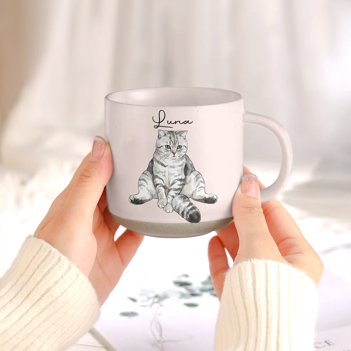 Custom Photo Pet Portrait Watercolor - Personalized Pottery Mug - Gift for Dog/Cat Lovers, Dog/Cat Mom, Pet Lovers