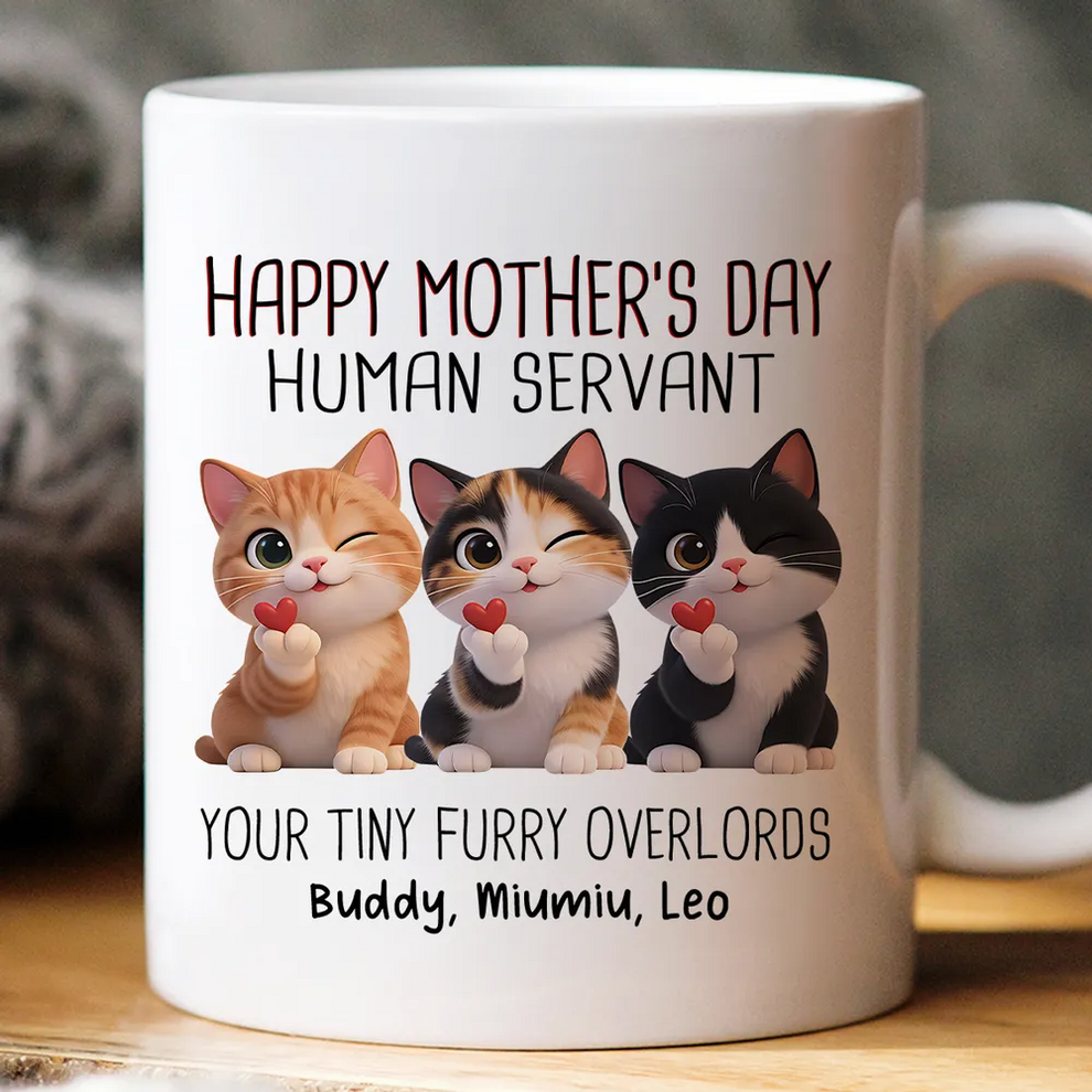 Personalized Happy Mother's Day Human Servant Cat mug, main view