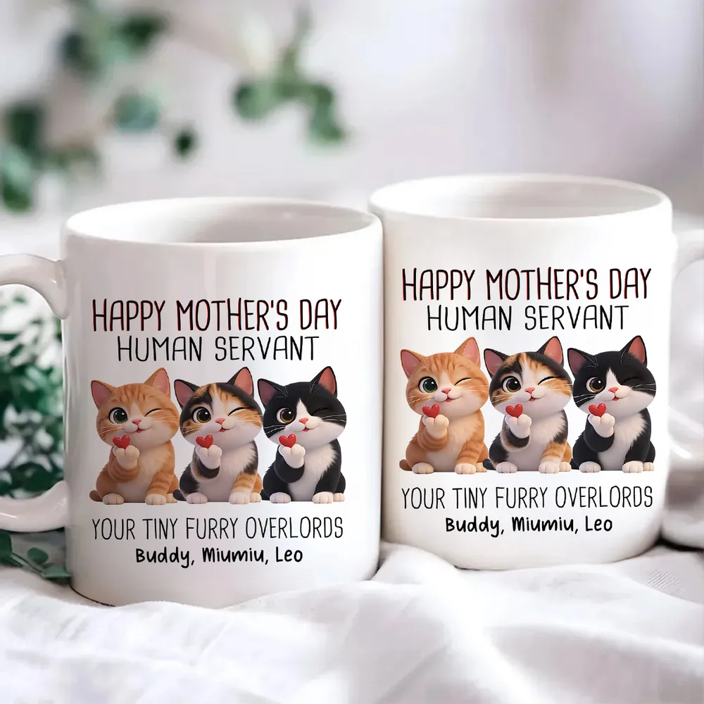 Happy Mother's Day Human Servant Cat - Personalized Custom Mug - Mother's Day Gift For Cat Lovers, Cat Mom