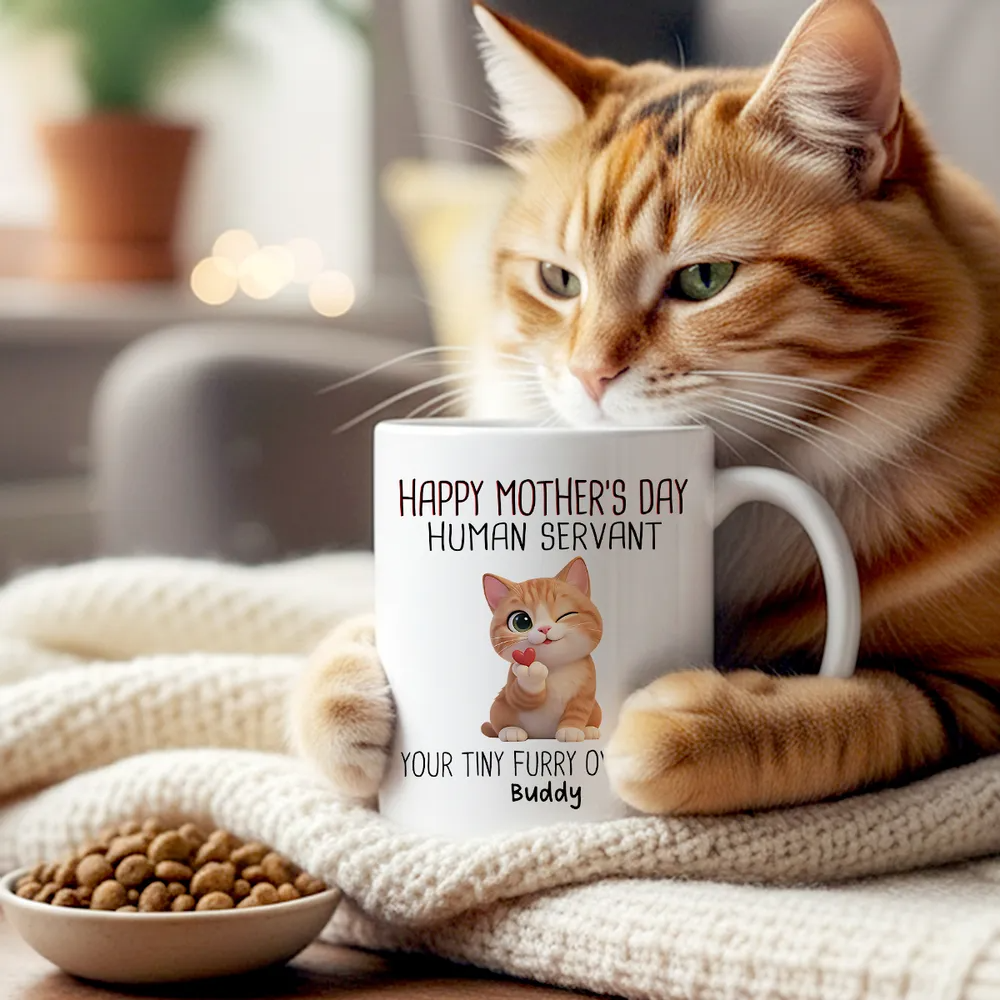 Happy Mother's Day Human Servant Cat - Personalized Custom Mug - Mother's Day Gift For Cat Lovers, Cat Mom