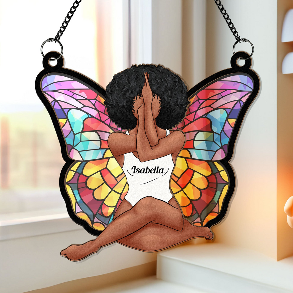 Personalized Girl Butterfly suncatcher ornament, main view
