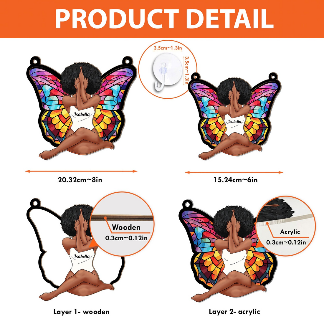 Personalized Girl Butterfly suncatcher ornament, alternate view 4