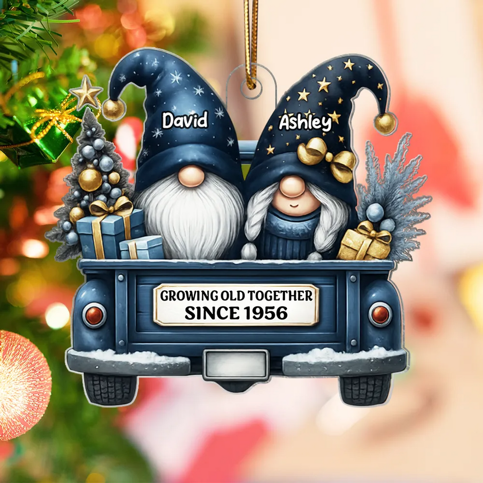 Gnome Couple Growing Old Together personalized custom shaped acrylic ornament, main view