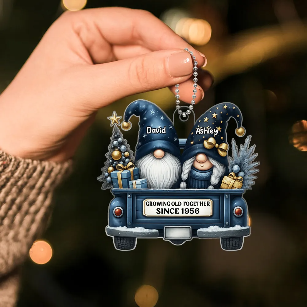 Gnome Couple Growing Old Together personalized custom shaped acrylic ornament, alternate view 4