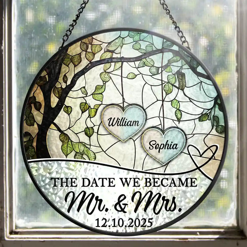 God Gave Me You Couple The Date We Became Mr. & Mrs. - Personalized Stained Glass Window Hanging Suncatcher - Gift For Her/Him, Husband/Wife, Couples on Anniversary, Valentine's Day