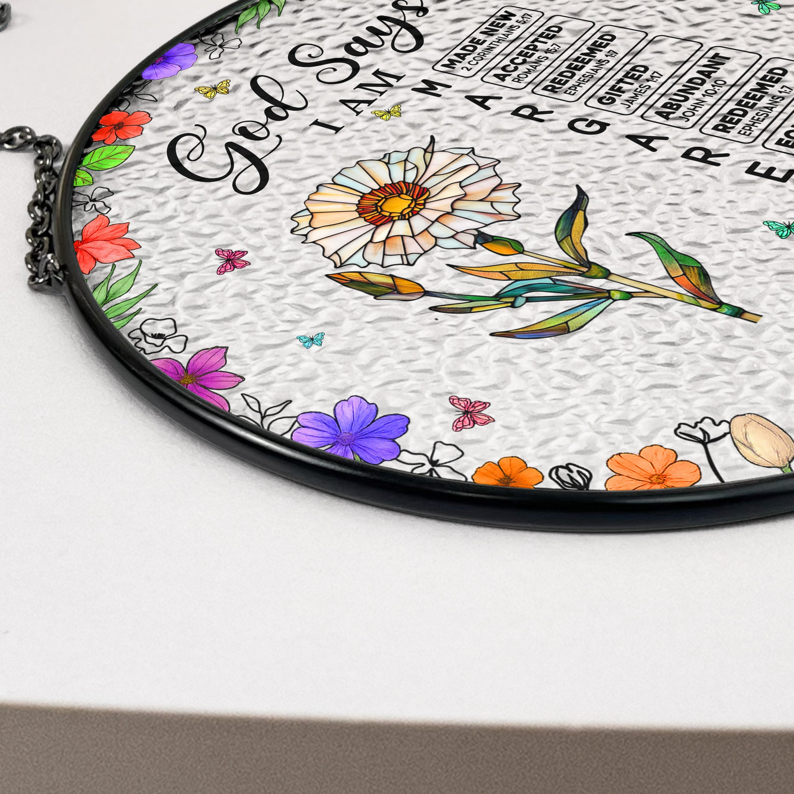 God Says I Am Name Letter In Bible - Personalized Stained Glass Window Hanging Suncatcher - Christian Gift, Bible Verses