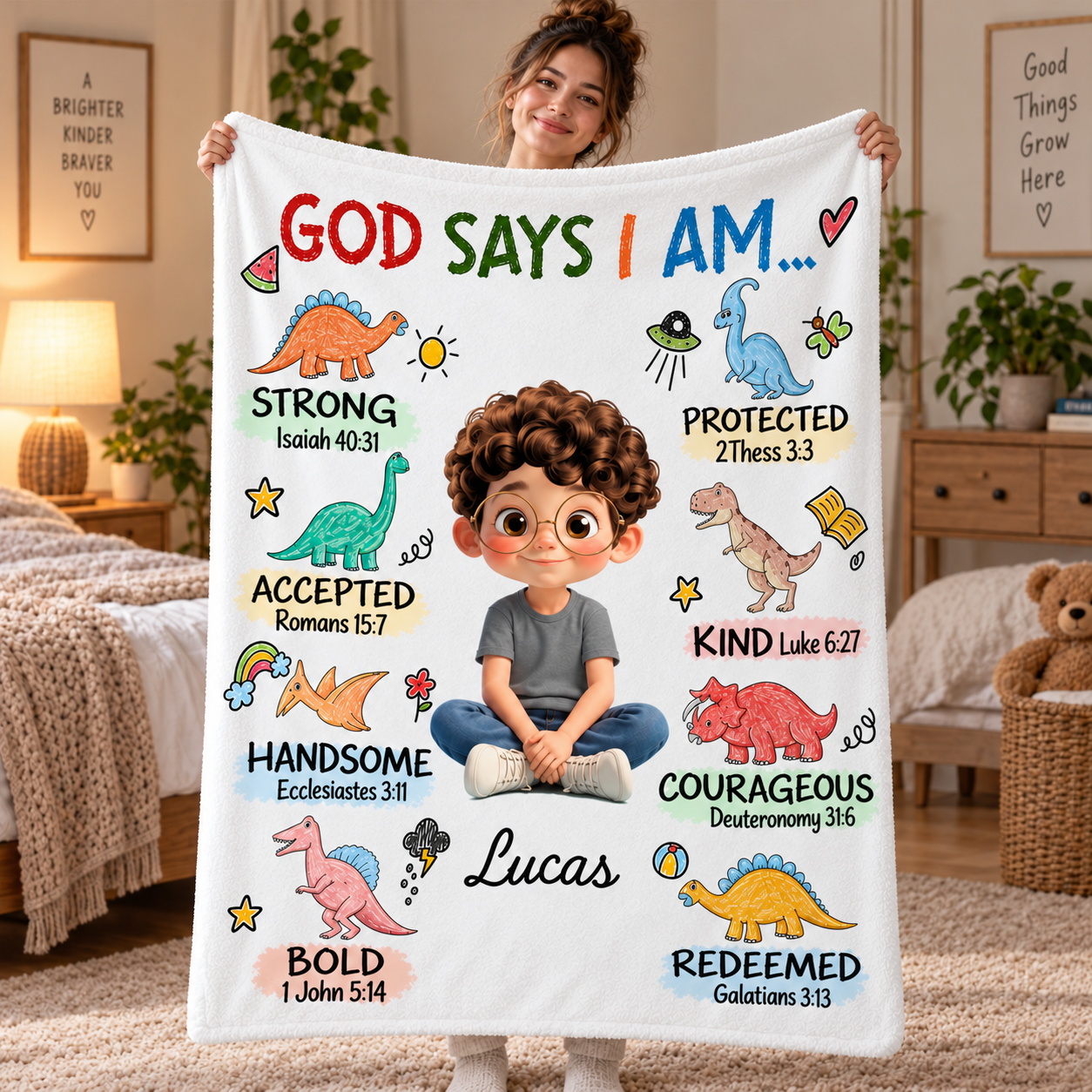 Personalized God Says I Am Strong Protected Kind fleece blanket, product with name options