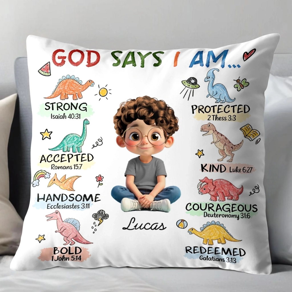 God Says I Am Strong Protected Kind - Personalized Custom Pillow - Gift For Grandson, Granddaughter, Son, Daughter