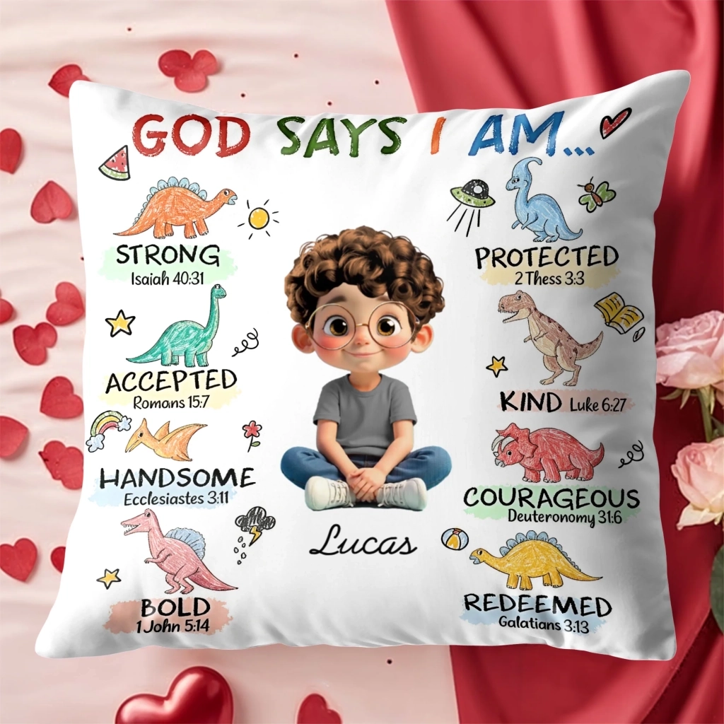 God Says I Am Strong Protected Kind - Personalized Custom Pillow - Gift For Grandson, Granddaughter, Son, Daughter