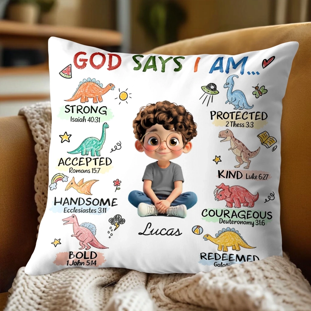 God Says I Am Strong Protected Kind - Personalized Custom Pillow - Gift For Grandson, Granddaughter, Son, Daughter