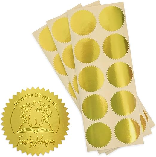 Personalized 100 Pack Gold Embosser Stickers, main view