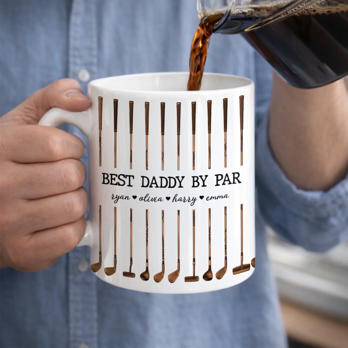 Golf More Worry Less Best Dad By Par - Personalized Custom Mug - Golf Gifts For Dad, Grandpa