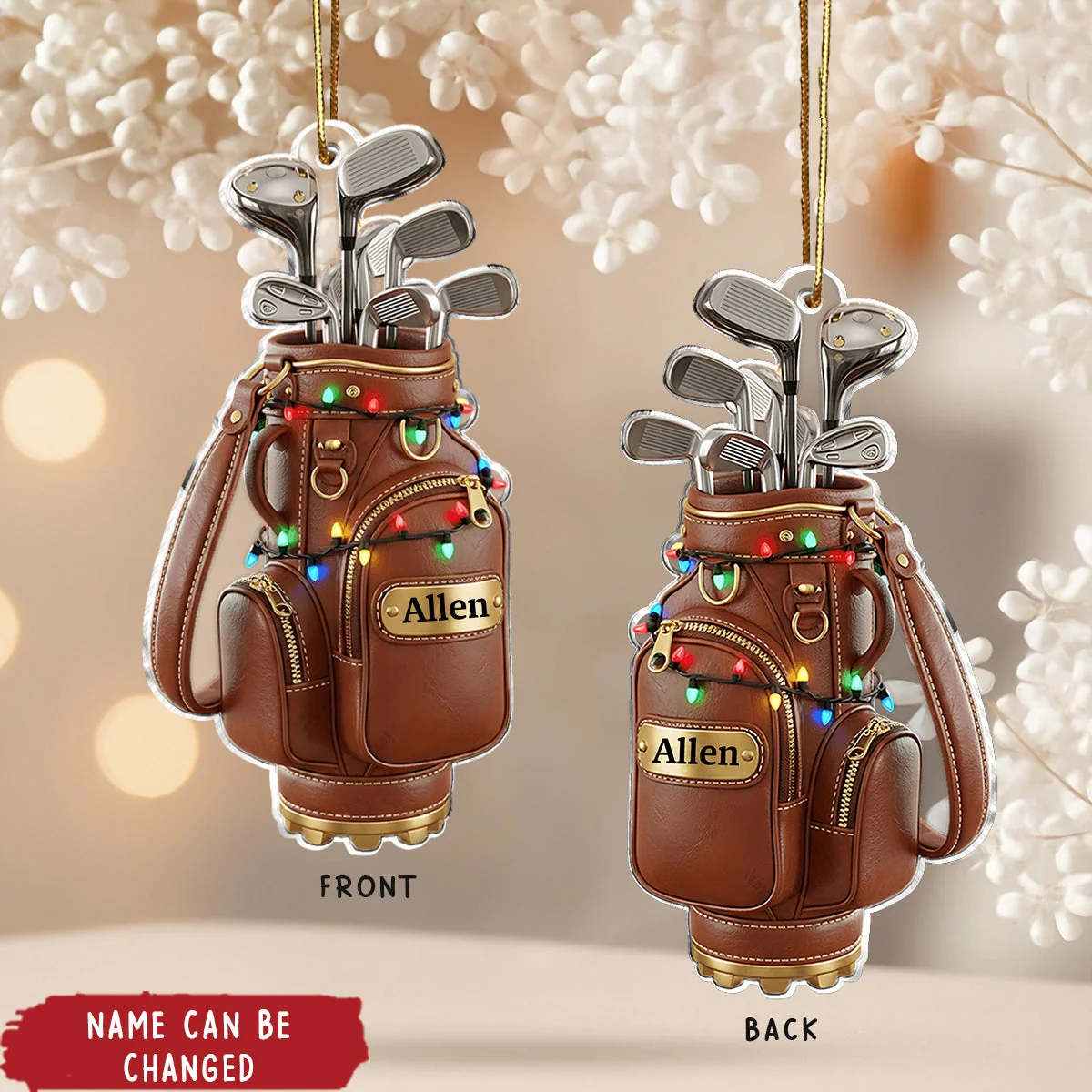 Golf Bag Christmas Ornament - Personalized Custom Shaped Acrylic Ornament - Christmas Gift For Golfers, Golf Lovers