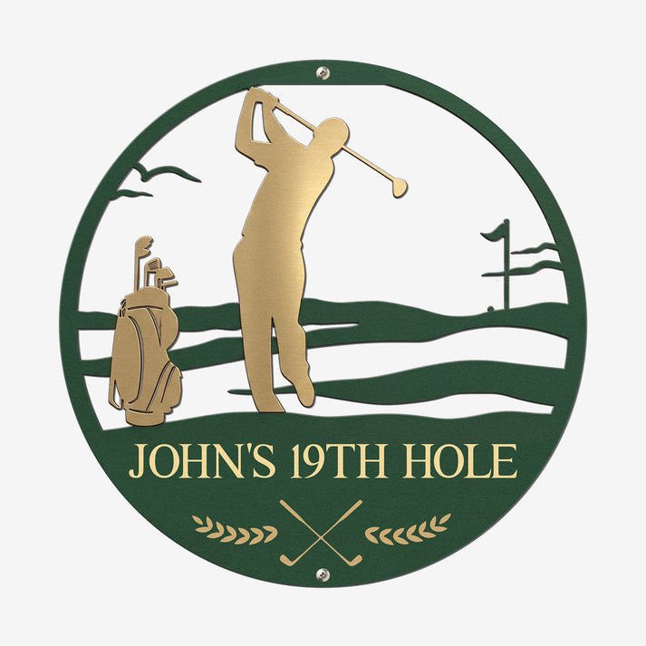 Golf Sign, Bar Sign 19Th Hole - Personalized Custom Shaped Metal Sign - Gift For Golfers, Golf Lovers