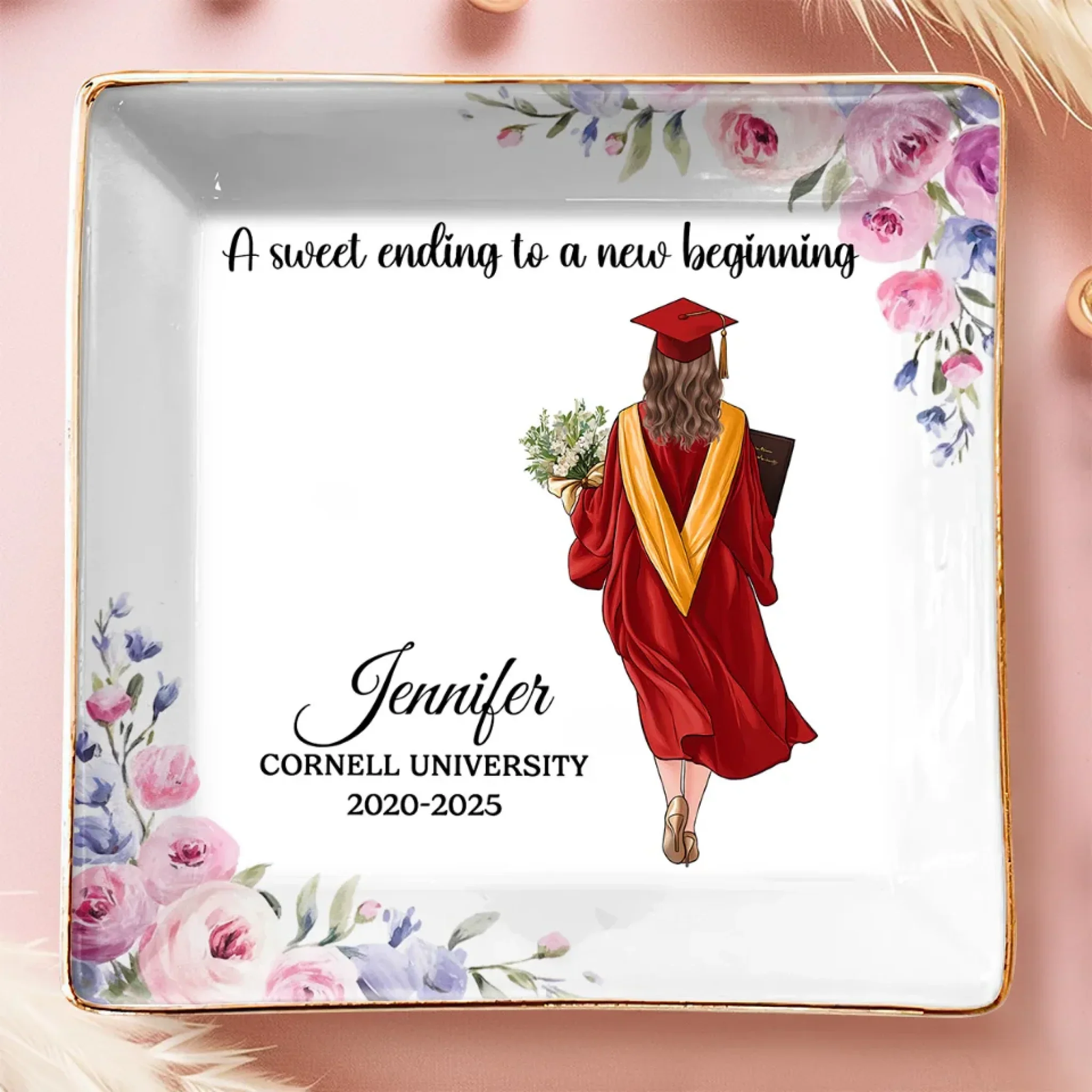 Graduate With Pride, Step Into The Future - Personalized Jewelry Dish - Graduation Motivation Gift For Her, Daughter, Sister, Friend, Grad Ceremony, Commencement