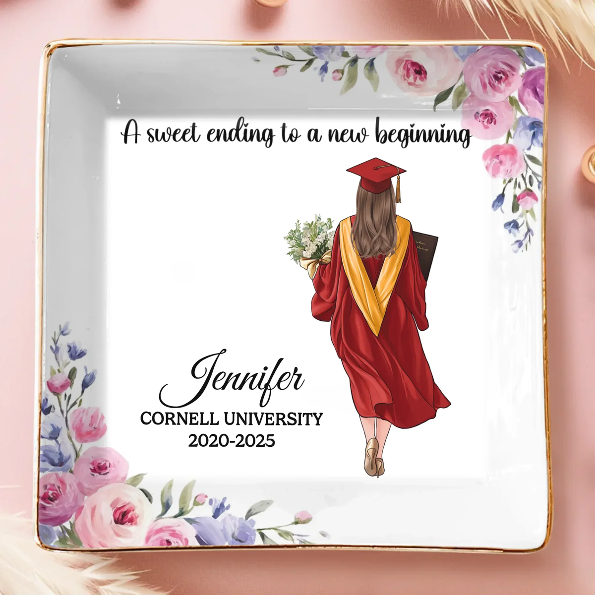 Graduate With Pride, Step Into The Future - Personalized Jewelry Dish - Graduation Motivation Gift For Her, Daughter, Sister, Friend, Grad Ceremony, Commencement