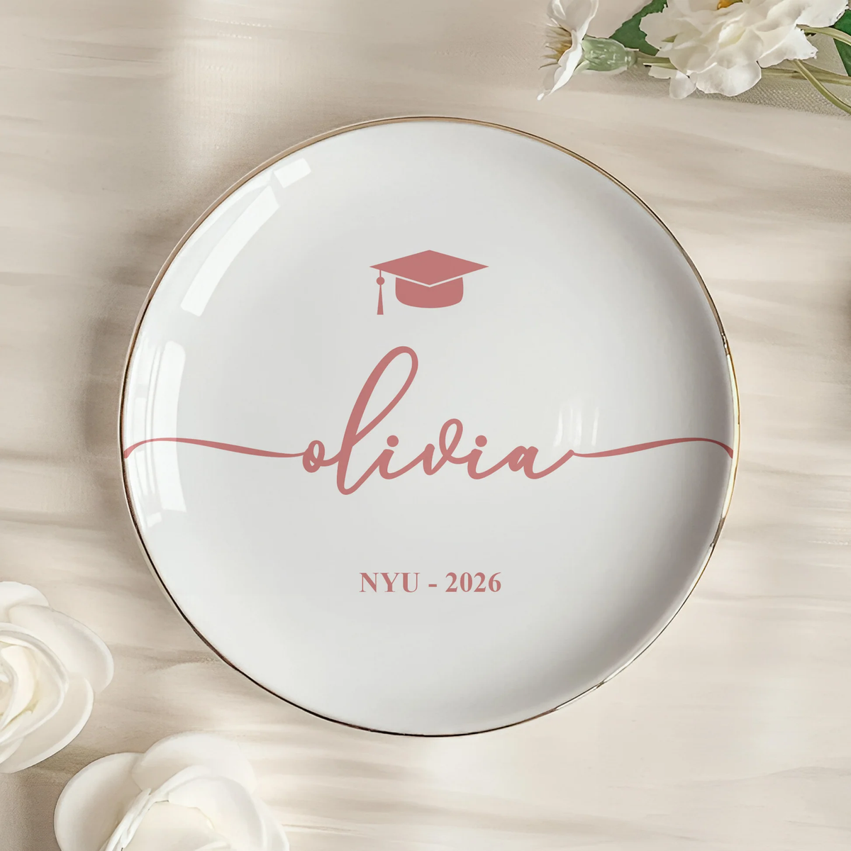 Graduation Dish Custom Name School - Personalized Jewelry Dish - Graduation Motivation Gift For Her/Him, Daughter/Son, Grad Ceremony, Commencement