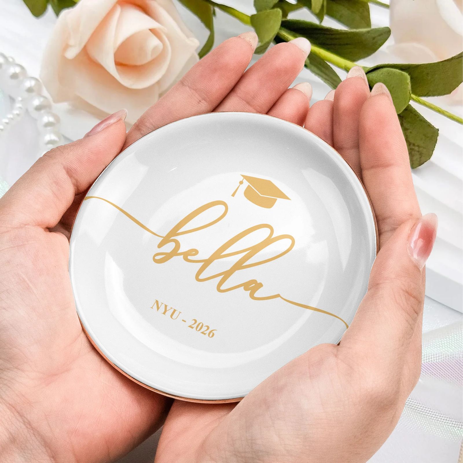 Graduation Dish Custom Name School - Personalized Jewelry Dish - Graduation Motivation Gift For Her/Him, Daughter/Son, Grad Ceremony, Commencement