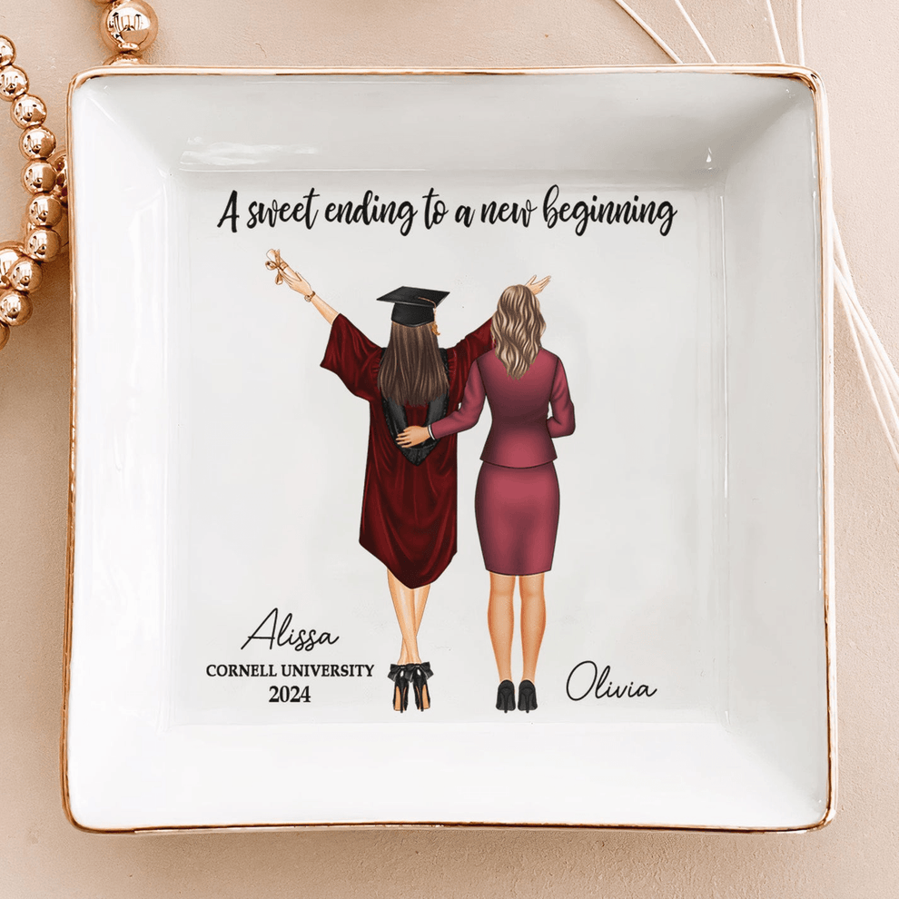 Personalized Graduation Gift A Sweet Ending To A New Beginning jewelry dish, main view