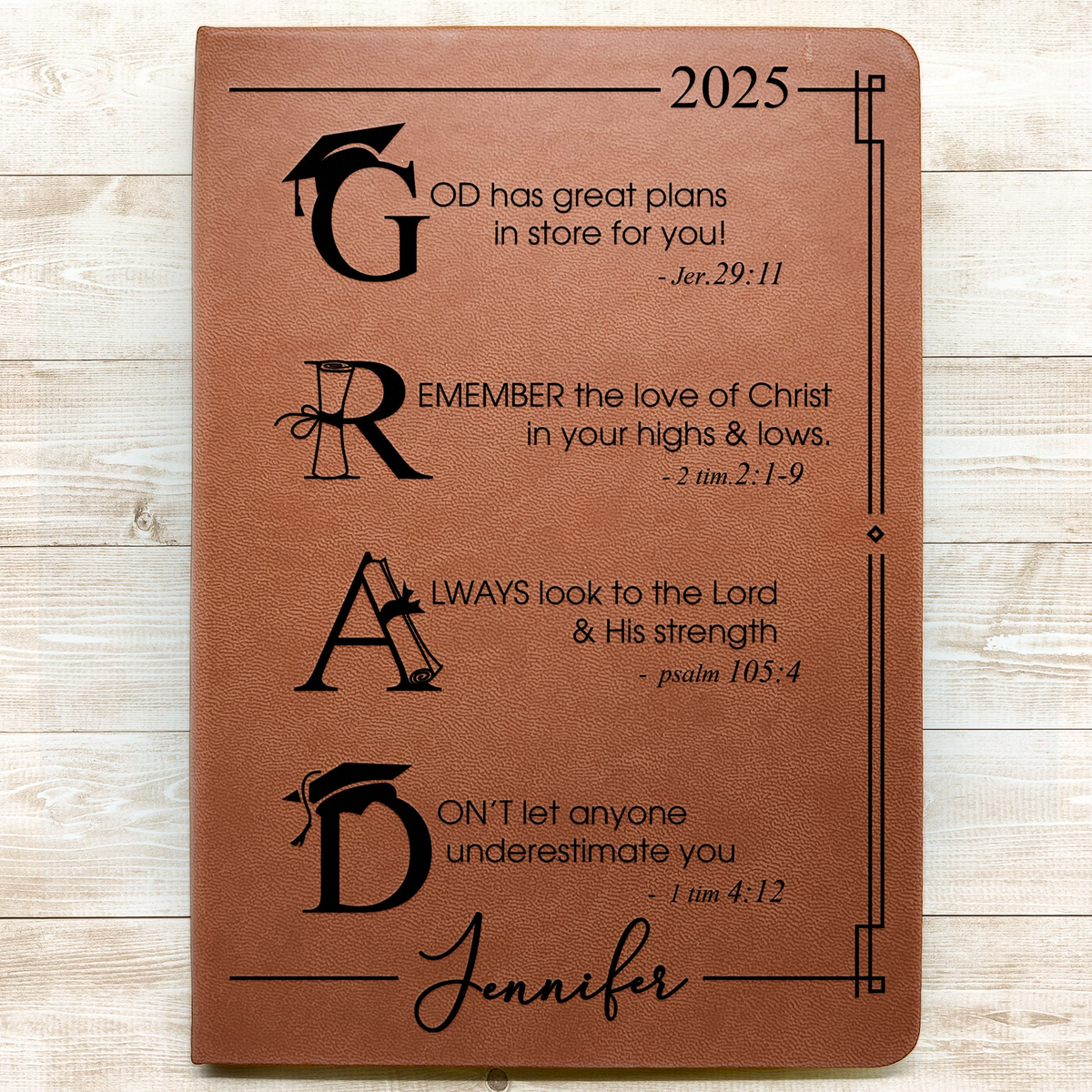 God Has Great Plans For You - Personalized Leather Journal - Graduation Motivation Gift For Her/Him, Daughter/Son, Grad Ceremony, Commencement