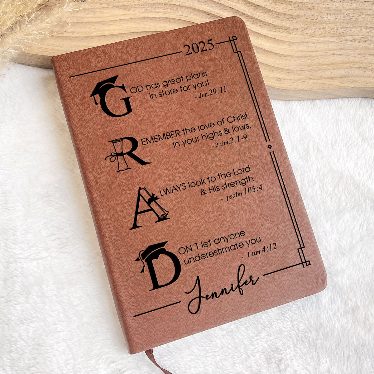 God Has Great Plans For You - Personalized Leather Journal - Graduation Motivation Gift For Her/Him, Daughter/Son, Grad Ceremony, Commencement