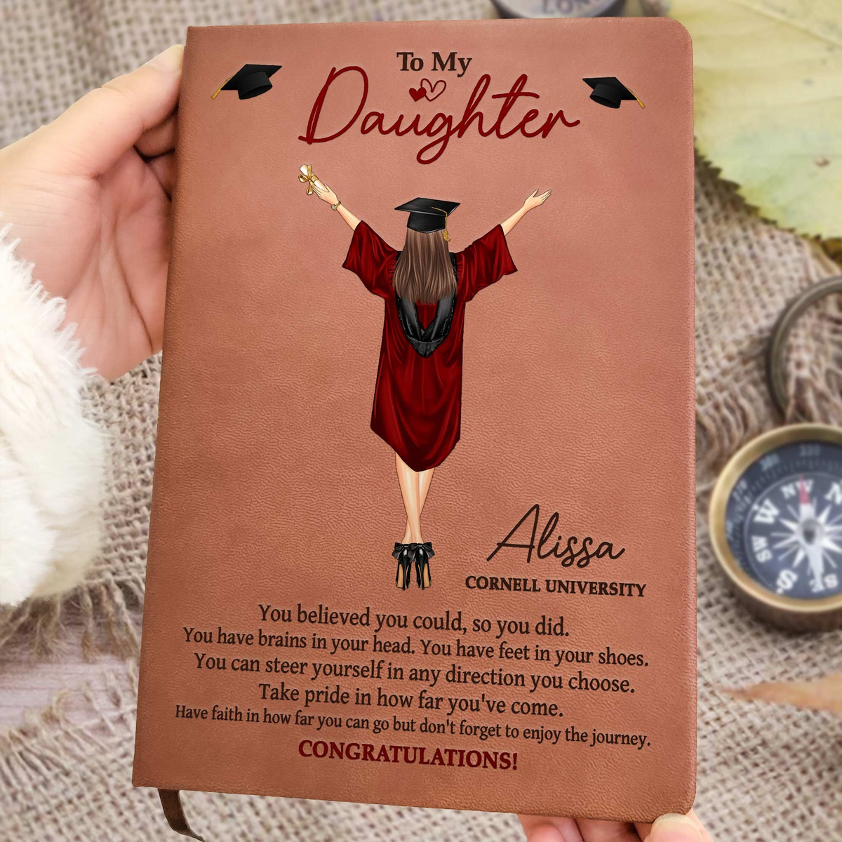 You Believed You Could So You Did - Personalized Leather Journal - Graduation Motivation Gift For Her/Him, Daughter/Son, Grad Ceremony, Commencement