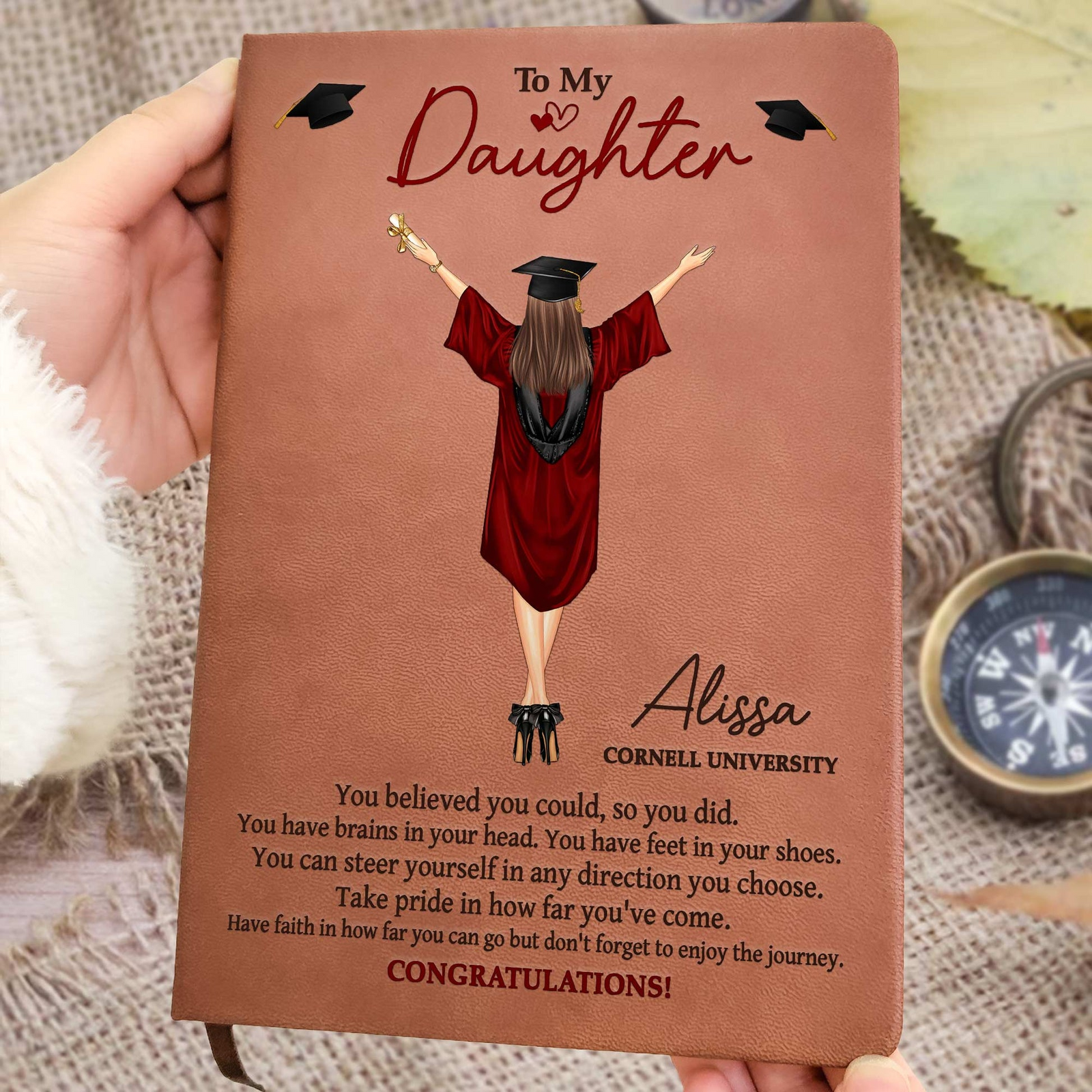 You Believed You Could So You Did - Personalized Leather Journal - Graduation Motivation Gift For Her/Him, Daughter/Son, Grad Ceremony, Commencement