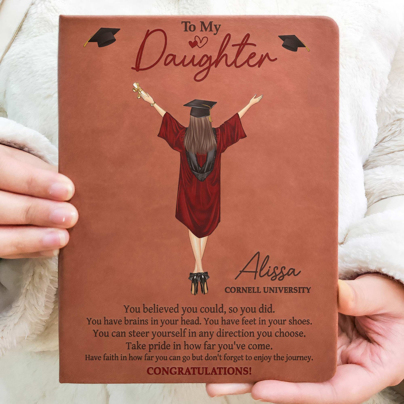 You Believed You Could So You Did - Personalized Leather Journal - Graduation Motivation Gift For Her/Him, Daughter/Son, Grad Ceremony, Commencement