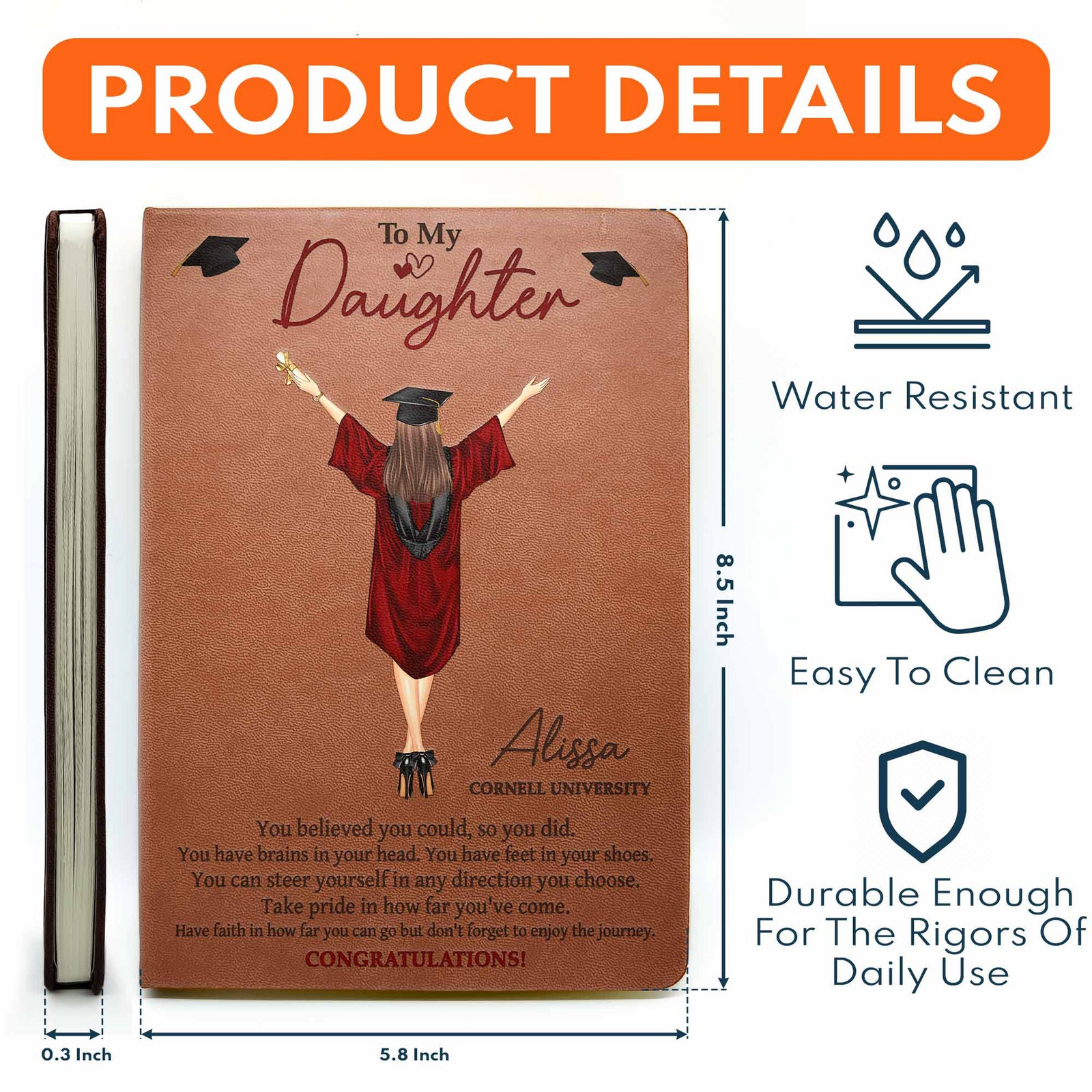 You Believed You Could So You Did - Personalized Leather Journal - Graduation Motivation Gift For Her/Him, Daughter/Son, Grad Ceremony, Commencement