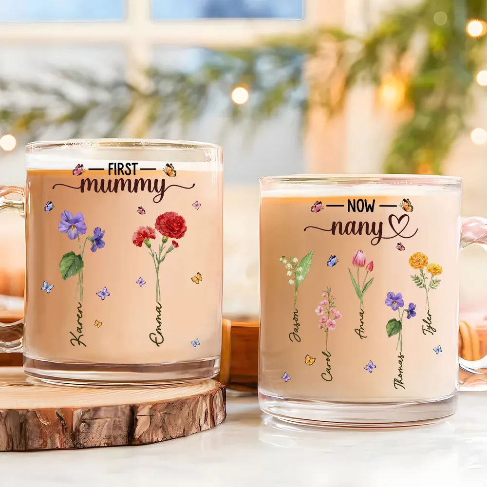 Grandma Birthmonth Flower - Personalized Custom Glass Mug - Mother's Day Gift For Grandma, Nana, Mama
