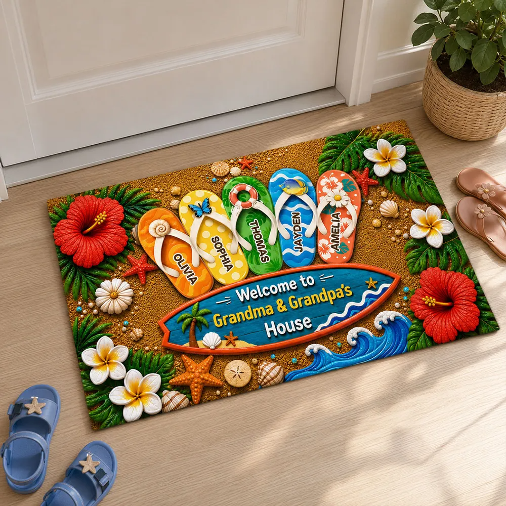 Hello Summer Vibe Welcome To Grandma Grandpa House - Personalized Doormat - Gift For Grandma, Grandpa, Grandparents