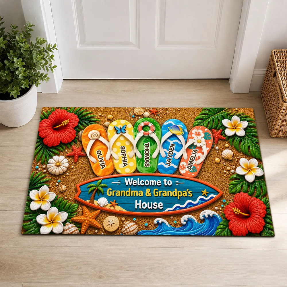 Hello Summer Vibe Welcome To Grandma Grandpa House - Personalized Doormat - Gift For Grandma, Grandpa, Grandparents